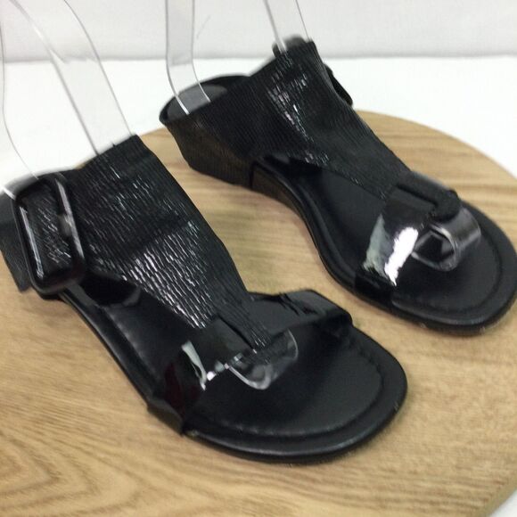 Donald Pliner Womens Ofelia Python Print Open Toe Wedge Sandals Shoes Black 7.5M - Picture 9 of 10